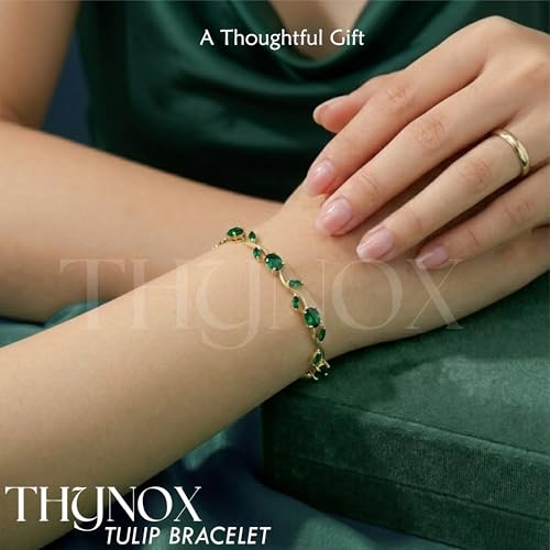 Image of THYNOX Tulip Bracelet for Women Stylish | Gold Plated Crystal Floral Jewellery | Adjustable Chain Wrist for Women & Girls Stylish | Elegant Tulip Bracelet for Women, Party & Daily Wear Accessory