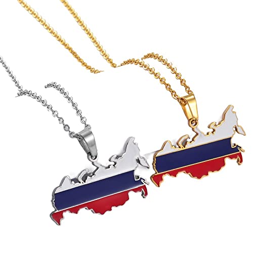 YZyizhen Collar con Colgante De Bandera De Mapa De Rusia, Cadena Fina con Encanto De Contorno De País, Joyería Patriótica Delicada, Estilo Étnico Ruso, Hip-Hop, Mujeres, Hombres, Niñas, Regalos Unise
