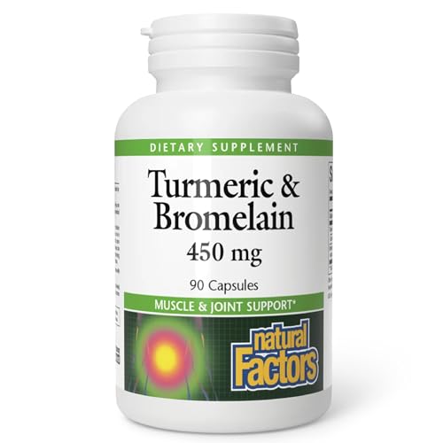 Natural Factors, Turmeric & Bromelain 450 mg, Muscle and Joint Support, 90 Capsules Natural Factors, Turmeric & Bromelain 450 mg, Muscle and Joint Support, 90 Capsules