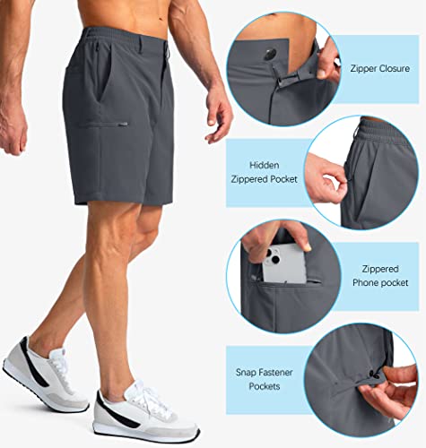 Pinkbomb Men's Golf Shorts With 6 Pockets Stretch Quick Dry Hiking Work Dress Shorts For Men (Deep Grey, X-Large) #TOP3