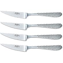 Global Forged 4 Piece Steak Knife Set, 3 1/2 inch Blade, Serrated, Molded Handles for Comfort, Lightweight Japanese Stainless Steel, Razor Sharp Edge, Made in Japan, GTF-4001