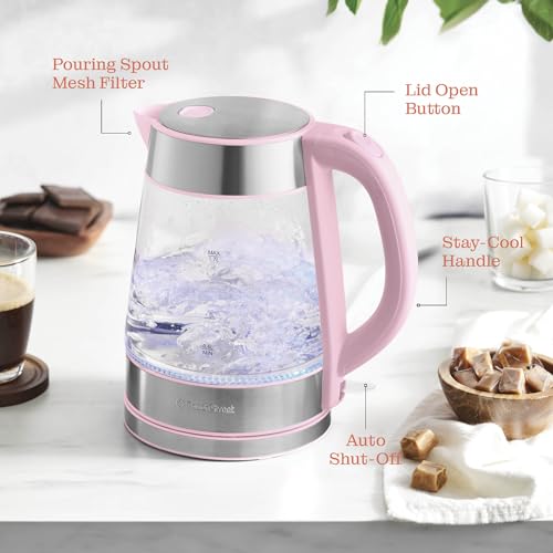 Image of Speed-Boil Electric Kettle - 1.7L Water Boiler 1500W, Coffee & Tea Kettle Borosilicate Glass, Easy Clean Wide Opening, Auto Shut-Off, Cool Touch Handle, LED Light. 360 Rotation, Boil Dry Protection