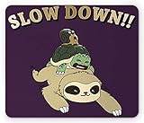 Ambesonne Sloth Mouse Pad, Funny Cartoon Scenery Animal Turtle Snail on Top of Each Other Slow Down Phrase, Rectangle Non-Slip Rubber Mousepad, Standard Size, Dark Purple