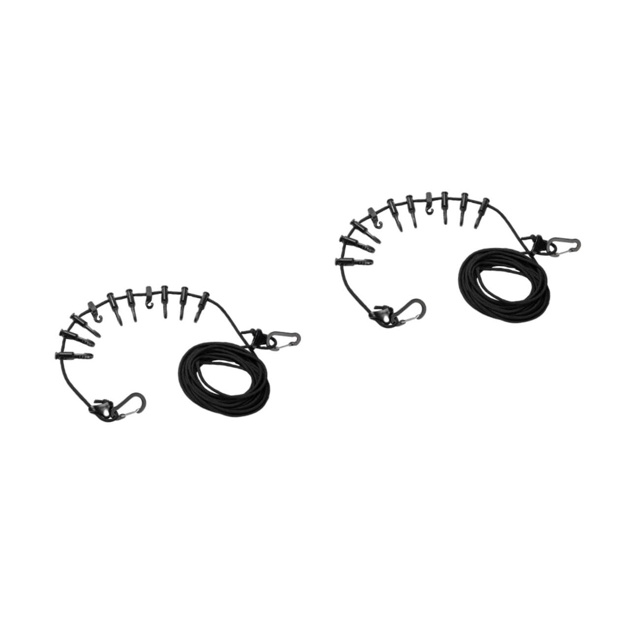 SOLUSTRE 2 Sets Windbreak Clothesline Adjustable Multi Purpose Camping Rope for Indoor Outdoor Use Lightweight Clothes Drying with Type Fixing Buckle Black
