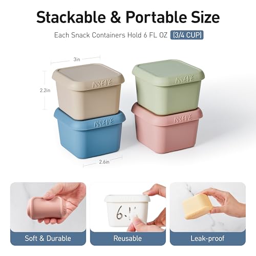 ISSEVE 4pack 6oz Silicone Snack Containers for Kids, Reusable Small Containers with Lids, Leak Proof Food Storage Containers, Children Kids Lunch Box for Daycare, School, Travel by ISSEVE - Image 2