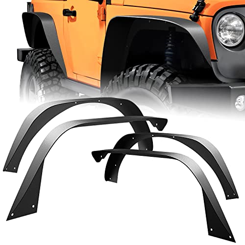 Image of Nilight Off-Road Fender Flares Kit Compatible with 2018 2019 2020 2021 2022 2023 2024 2025 Wrangler JL & JLU 2 /4 Doors Heavy-Duty Solid Steel Black Textured Front Rear Flat-4pcs