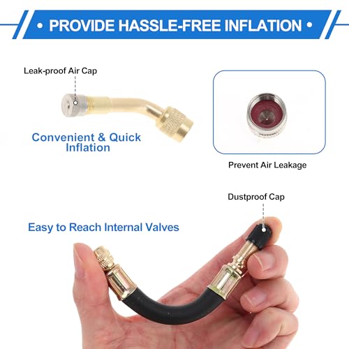 Image of Motoforti 1set 135 Degree Copper Tire Valve Extension with Flexible Plastic 125mm Tyre Valve Inflation Adapter for Car Motorcycle RV Truck Bike