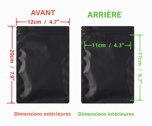 Rimiko 50 Pcs Sachets Zip Refermables Opaques, Pochettes Mylar Alimentaire avec Couleur Mate, Pochons Zip Hermétiques pour Vente au Détail et Stockage des Objets (Noir, 12x20 cm) – vue 2