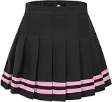 Cromoncent Girls Pleated Skirt School Uniform Cheer Elastic Waist Black Skirt for Girls, Black Pink