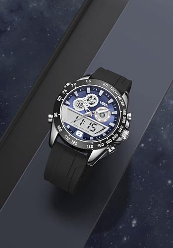 Image of V2A Men's Multifunction Analog-Digital Sports Watch - Dual Display, Quartz Movement, Zinc Alloy Case, Stopwatch, Alarm, 30M Water Resistant, Silicone Strap, Tachymeter Bezel