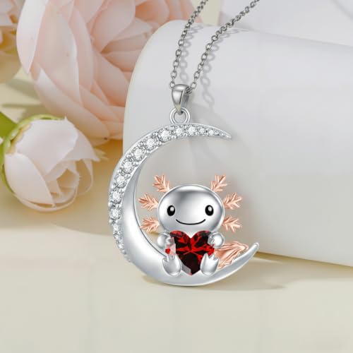 Image of PROESS Animal Birthstone Necklace 925 Sterling Silver Otter /Axolotl /Hippo /Elephant /Dachshund /Monkey /Red Panda Pendant Necklace Animal Birthstone Jewelry Gifts for Women