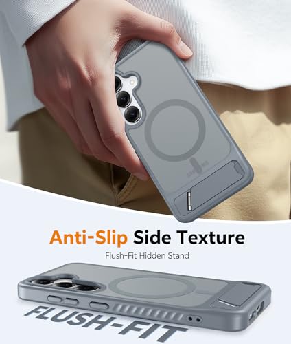 Image of FNTCASE for Samsung Galaxy S25-Plus Case: [Magnetic Stand] [Compatible with Magsafe] Translucent Matte Military Grade Shockproof Drop Rugged Protective Phone Cover, Gray