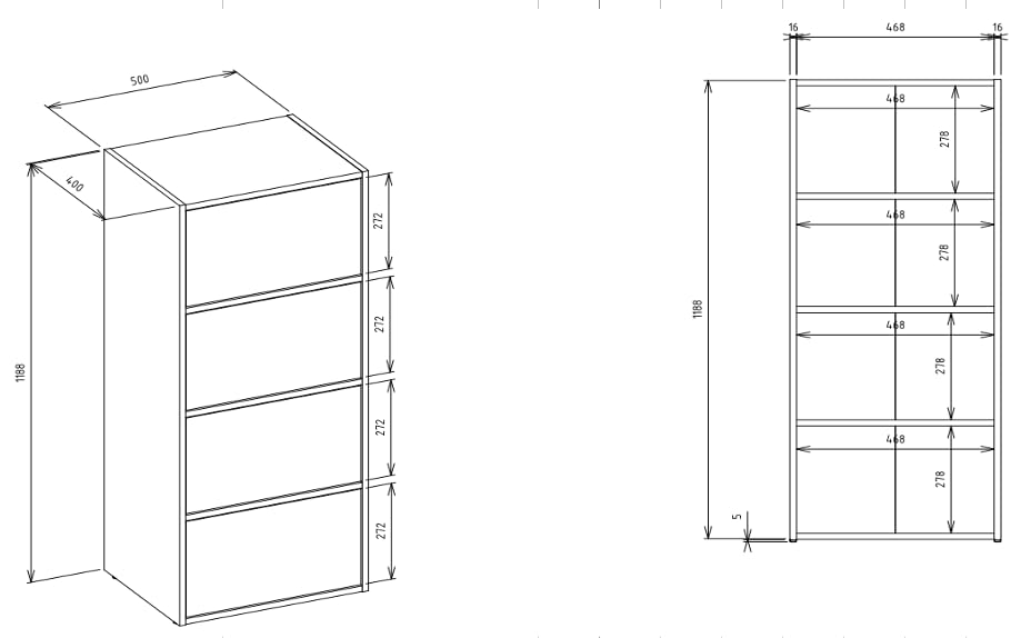 BDW Alma Commode Moderne avec 4 Portes, 50 x 119 x 40 cm, pour Chambre d'enfant, Salon, Couloir, système Tip-on - Artisan Chêne/Blanc