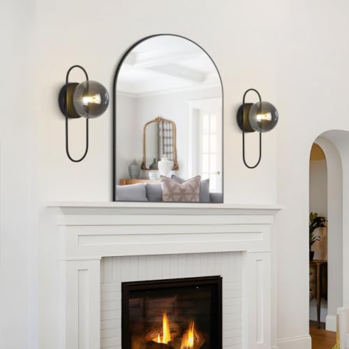 Image of Black Globe Wall Sconce Mid Century Modern Bathroom Vanity Light Fixture Small Black and Glass Wall Mounted Light Vintage Hallway Sconces Wall Lighting (2 Pack)
