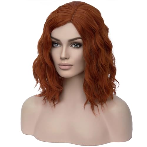Image of BERON Dark Orange Womens Wig Ginger Short Curly Wavy Hair Wigs for Girls Red Orange Shoulder Length Wave Halloween Cosplay Daily Party Wigs