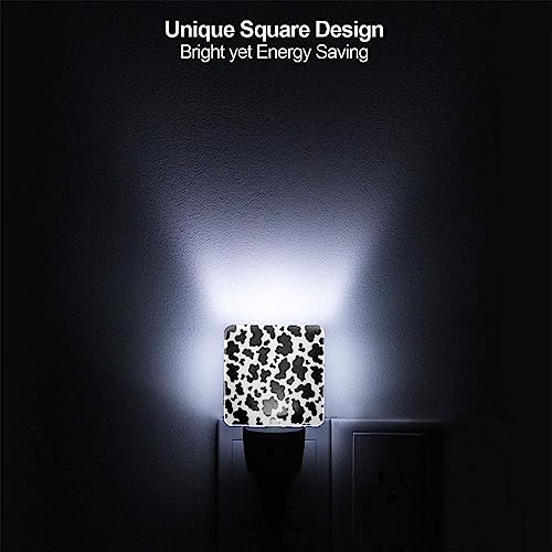 Image of Black White Cow Print Night Light Set of 2, Auto Sensor LED Dusk-to-Dawn Nightlights, Plug-in Sensor Lamp for Bedroom Bathroom Kitchen Hallway Stairs Decorative