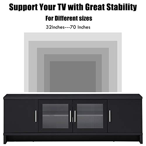Tangkula Classical Tv Stand For Tvs Up To 70 Inches Flat Screen, Modern Tv Cabinet W/Cable Management, Glass Doors & 3-Position Adjustable Shelf, For Living Room Bedroom, Tv Console Table (Black) #TOP4