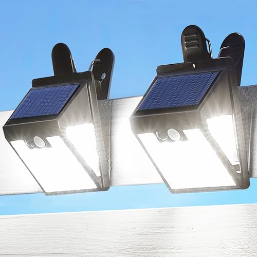 Thumok Clip On Solar Lights Outdoor,Motion Sensor Outdoor Lights,72LEDs 600LM Clip on Solar Fence Lights Outdoor Waterproof LED,Solar Lights for Wall Fence,Deck, Gutter,Camping (2 Pack)