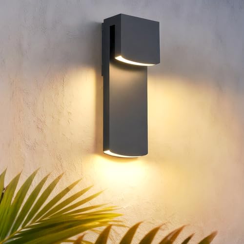 Image of IP65 Waterproof Outdoor Modern LED Wall Light Fixtures, Black Exterior Wall Sconces 16W 3000K, Porch Patio Light Fixture Outdoor Wall Lights Outside Lights for House Garage Front Door 1 Pack