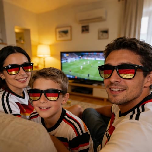Deutschland Fan Set 4 Teilig, wm 2026 fanartikel Mit Fahnen Umhang, Brille, Handflagge, Aufkleber, Schwarz Rot Gold Kostüm Zubehör Für Damen Herren Fans, wm fussball 2026 Party Stadion