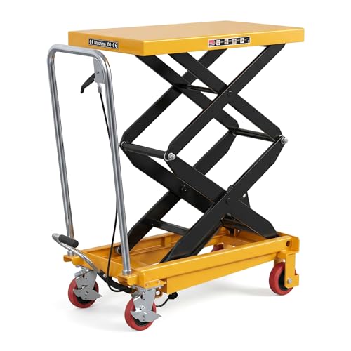 Industrial Height Adjustment Cart, Manual Operated Hydraulic Lift Table, Sturdy Scissor Lifts with Carbon Steel Frame, Mobile Mini Scissor Lift for Cargo Transport in Garage Warehouse Production Line