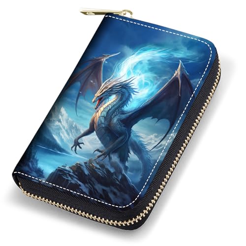 Credit Card Holder Wallets for Women, RFID Blocking Small Leather Card Case Wallet with Zipper Accordion Wallets - Dragon