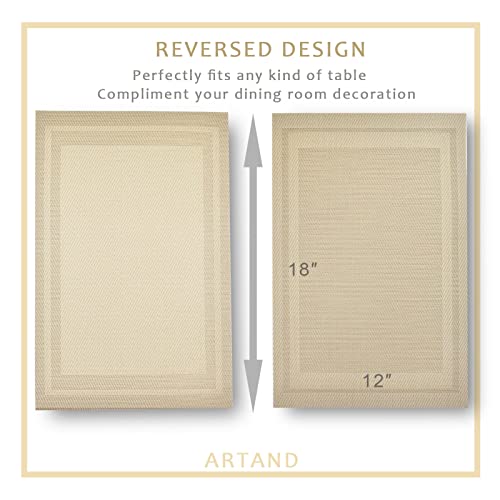 ARTAND Placemats Set of 4, Woven Placemats for Dining Table, Boho Decor Plastic Table Place Mats, Vinyl Table Mats for Indoor Outdoor Beige Frames
