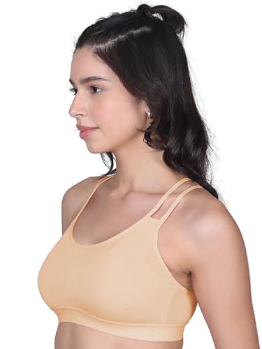 Image of DChica Essentials Padded Sports Bra for Women, High Impact Criss Cross, Removable Pads & Non Wired Bralette, Full Coverage Elasticated Underband, Daily Use Gym & Yoga