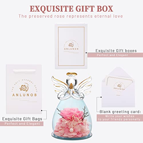 Anlunob Preserved Rose Birthday Gifts For Women Mom Grandma Wife, Glass Angel Figurines Gifts With Pretty Pink Flowers For Anniversary Wedding #TOP1