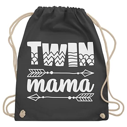 Shirtracer Turnbeutel Rucksack - Taschen - Twin Mama I Zwillinge Zwillingsmama Mutter mit Zwillingen - Unisize - Dunkelgrau - stoffrucksack mommy mom mum beutel muttertagsgeschenke mutti von tasche