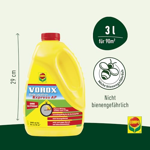 VOROX Unkrautfrei Express - anwendungsfertiger Unkrautvernichter - bekämpft Unkraut, Algen & Moos - wirkt gegen mehr als 50 Unkräuter - Anwendung zwischen Gemüse- und Zierpflanzen - 3 Liter 3