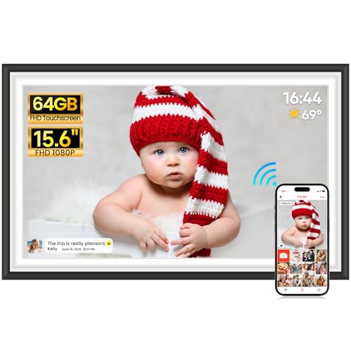 Frameo 15.6 Inch WiFi Digital Photo Frame 1920x1080 FHD IPS Touch Screen Electronic Picture Frame 64GB Memory Auto-Rotate Wall Mountable Share Photos/Videos Instantly via Frameo from Anywhere