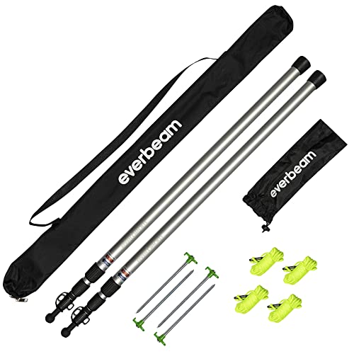Everbeam Telescopic Tarp Pole for Camping, Hiking, Fishing - Adjustable Aluminium Rods Extend To 92" - Portable & Lightweight, Ideal for Awning, Tent Fly - Includes Guy Lines, Stakes, Carry Bag-2 Pack by Everbeam - Used condition - US$41.29