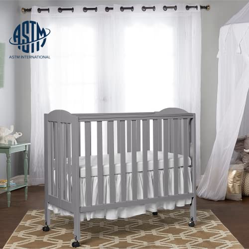 Dream On Me 3 In 1 Portable Folding Stationary Side Crib In Steel Grey, Greenguard Gold Certified, Safety Wheels With Locking Casters, Convertible, 3 Mattress Heights #TOP2