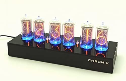 CHRONIX Nixie Tube Clock with 6X Z566M Large Tubes & Black mat case & Blue Backlight & Alarm IN-18