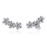 BISAER Flower Ear Climber Crawler 925 Sterling Silver Flower Dangle Earrings 2 in 1 for Women Girls