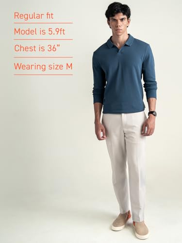 Image of DAMENSCH Statement Popcorn Johnny Collar Full Sleeve Polo with Premium Cotton Blend, Popcorn Texture, Colours by High-IQ Dyes Heavy Weight Fabric T-Shirt for Men