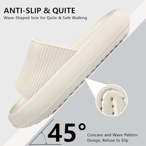 HEOAARG Badelatschen Herren Damen Original Badeschuhe Wolke Badeschlappen Rutschfest Schlappen Wolkenschuhe Weich Cozislides Slippers Flip Flops Innen & Außen,Beige,38-39 EU