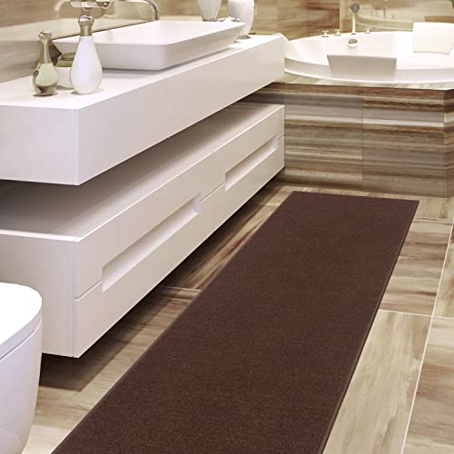 Machine Washable Modern Solid Design Non-Slip Rubberback 2X6 Traditional Runner Rug For Hallway, Kitchen, Bedroom, Living Room, 2'2" X 6', Brown #TOP6