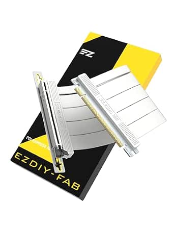 EZDIY-FAB PCIe 5.0 X16 Riser Cable, 128GB/s Bandwidth, for RTX 50/RTX 40,RX 9000/RX 7000 GPUs, PCIe Expansion Card, Backward Compatible with 4.0/3.0, Vertical GPU Mounting, 90 Degree Angle - 20 cm, White