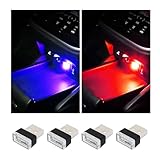 Augeny 4 PCS USB LED Car Interior Atmosphere Lamp, Plug-in USB Decor Night Light, Portable Auto Ambient Lighting Kit, Universal Vehicle Interior Accessories for Most Cars (Red & Blue)