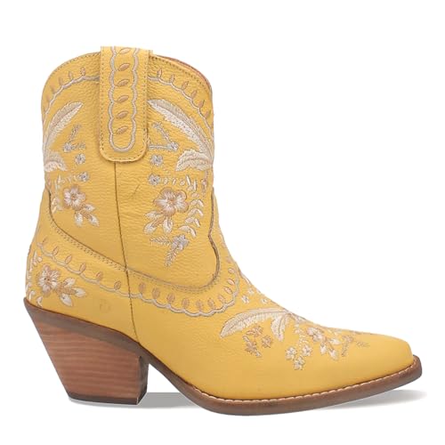 Image of Dingo Womens Primrose Floral Embroidered Snip Toe Casual Boots Ankle Mid Heel 2-3 inch