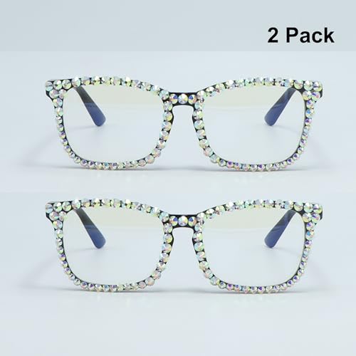 Image of Square Rhinestone Reading Glasses For Women Blue Light Blocking Computer Readers Glasses