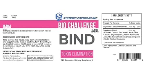 Systemic Formulas #404 Bind 120 Capsules (Pack Of 2) And Keychain Pill Holder, Activated Charcoal Capsules Powerful Cleanse Supplement For Optimal Health #TOP3