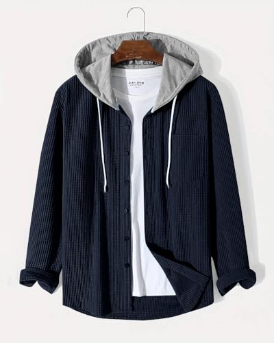 Image of Noble Monk Men's Solid Regular Fit Shirts| Shirt with Hood | Casual Wear for Men | Full Sleeve Shirt | Stylish Shirts for Men