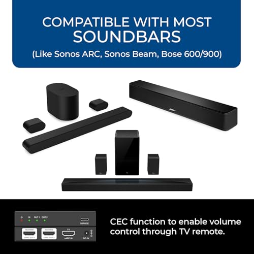 OREI eARC Audio Splitter 1 in 2 Out – HDMI ARC/eARC Audio Extractor & Splitter, Dolby Atmos, DTS:X, TrueHD, CEC Volume Control, Dual Soundbar Audio Adapter by OREI - Image 6