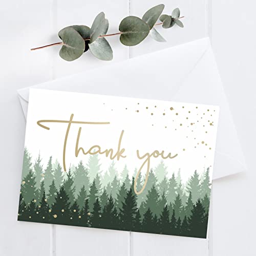 Thank You Cards With Envelopes | 48 Gold Foil Forest Nature Wedding Thank You Cards | Baby Shower Thank You Cards | Bridal Shower, Rustic Woodland Thank You Notes With Envelopes Set | 4X6 Inches #TOP26