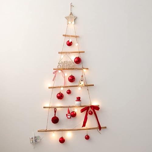 VeroMan クリスマスツリー 壁掛け ツリー ウォールツリー LEDライト クリエイティブ DIY クリスマス飾り 90×55cm 設置簡単 ゴールド フルセット (レッド)