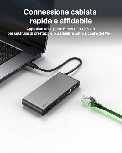 Connect Hub USB C a 8 Porte, Supporta Display con Risoluzioni Fino a 4K a 60 Hz, Funziona con Mac, Windows e Chromebook, 100W PD con Trasferimenti dati di 10Gbps ed Ethernet 2,5 Gbps - Grigio - Hub USB - Immagine 7