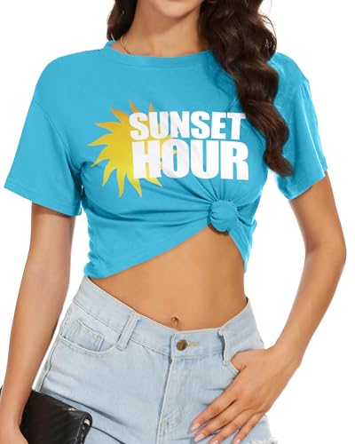 Image of Womens Summer Crop Tops Short Sleeve Round Neck T-Shirts Loose Fit Casual Blouse 2026